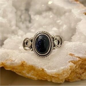 Blue Sandstone Sterling Silver 925 Ring Size 7